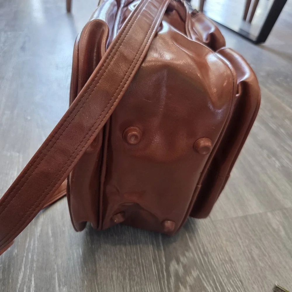 Vintage Restored Samsonite Leather Multi-Pocket Shoulder Travel Bag